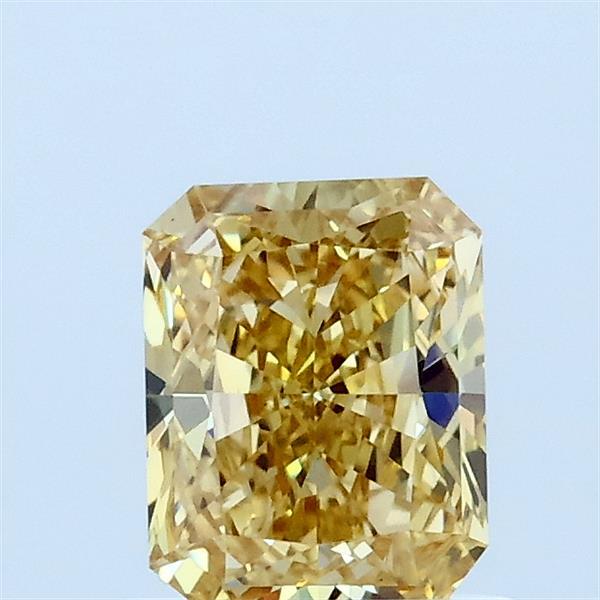 0.79 Carat Radiant Lab Grown Diamond, Fancy Intense Yellow Color, VVS2 Clarity