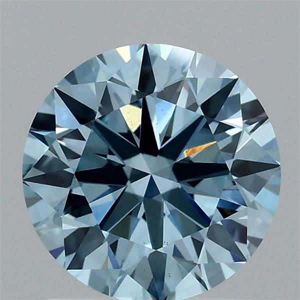 1.50 Carat Round Lab Grown Diamond, Excellent Cut, Fancy Vivid Blue Color, VS2 Clarity