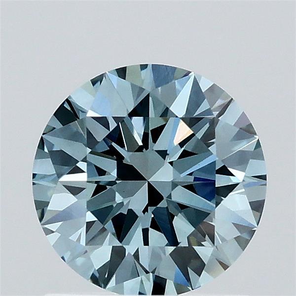 1.10 Carat Round Lab Grown Diamond, Excellent Cut, Fancy Vivid Blue Color, VS1 Clarity