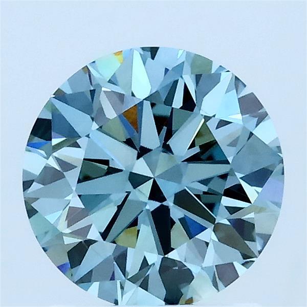 1.50 Carat Round Lab Grown Diamond, Excellent Cut, Fancy Vivid Greenish Blue Color, VS2 Clarity
