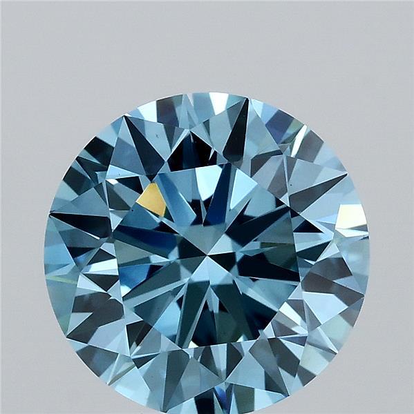 3.03 Carat Round Lab Grown Diamond, Ideal Cut, Fancy Vivid Blue Color, VS1 Clarity