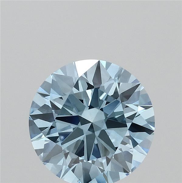 2.06 Carat Round Lab Grown Diamond, Ideal Cut, Fancy Vivid Blue Color, VS1 Clarity