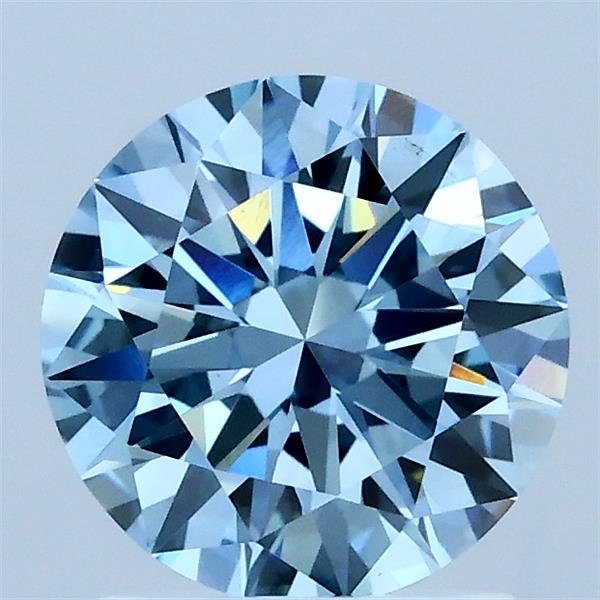 1.50 Carat Round Lab Grown Diamond, Excellent Cut, Fancy Vivid Blue Color, VS1 Clarity
