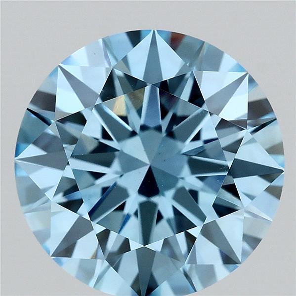 5.02 Carat Round Lab Grown Diamond, Excellent Cut, Fancy Vivid Blue Color, VS1 Clarity