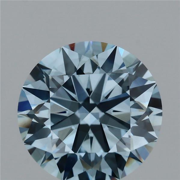 2.86 Carat Round Lab Grown Diamond, Excellent Cut, Fancy Vivid Blue Color, VS2 Clarity