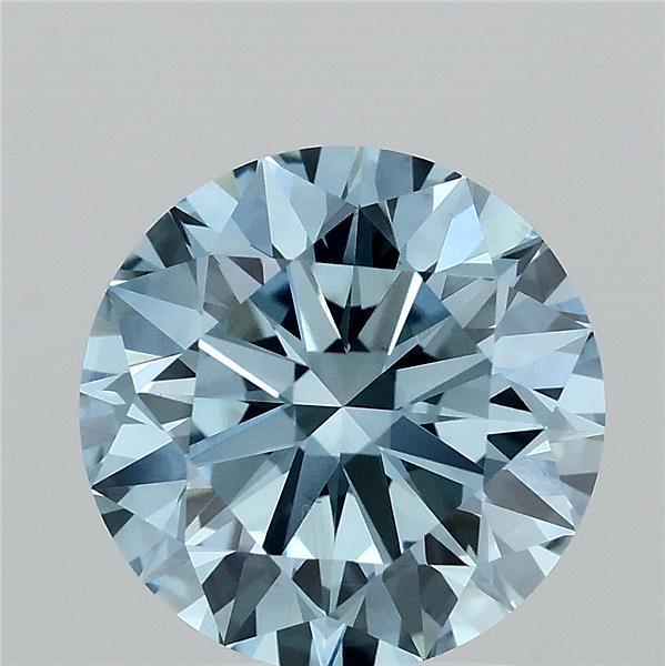 3.01 Carat Round Lab Grown Diamond, Ideal Cut, Fancy Vivid Blue Color, VS1 Clarity