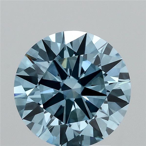3.02 Carat Round Lab Grown Diamond, Excellent Cut, Fancy Vivid Blue Color, VVS2 Clarity