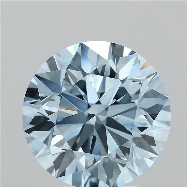3.51 Carat Round Lab Grown Diamond, Excellent Cut, Fancy Vivid Blue Color, VS1 Clarity