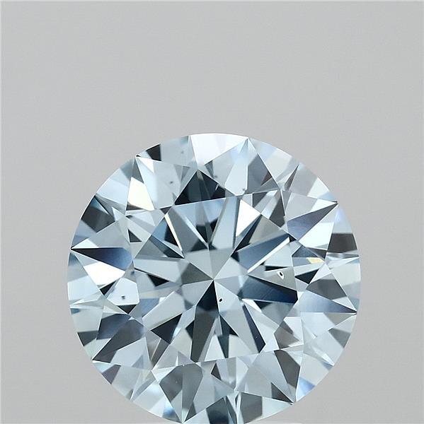 3.54 Carat Round Lab Grown Diamond, Ideal Cut, Fancy Vivid Blue Color, VS2 Clarity