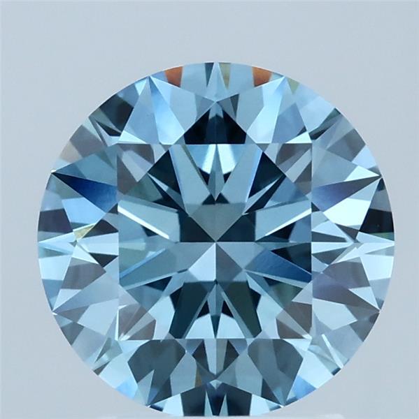 2.10 Carat Round Lab Grown Diamond, Ideal Cut, Fancy Vivid Blue Color, VVS2 Clarity