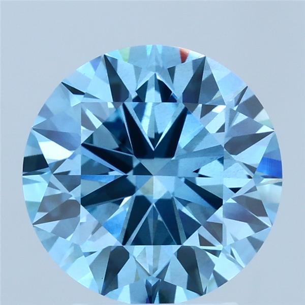 3.01 Carat Round Lab Grown Diamond, Ideal Cut, Fancy Vivid Blue Color, VS2 Clarity