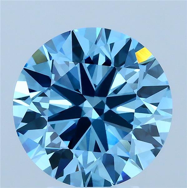 4.00 Carat Round Lab Grown Diamond, Ideal Cut, Fancy Vivid Blue Color, VVS2 Clarity