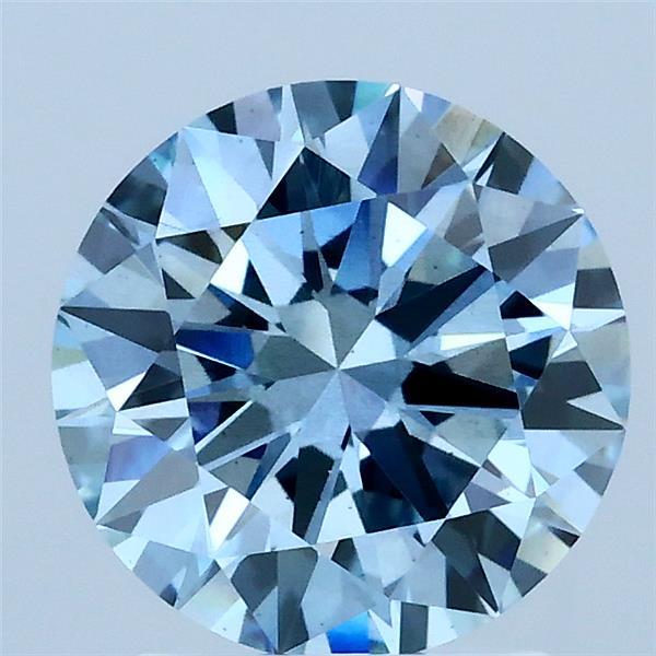 2.00 Carat Round Lab Grown Diamond, Excellent Cut, Fancy Vivid Blue Color, SI1 Clarity
