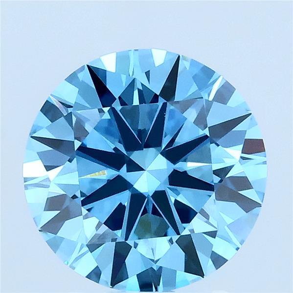 2.01 Carat Round Lab Grown Diamond, Ideal Cut, Fancy Vivid Blue Color, VVS1 Clarity