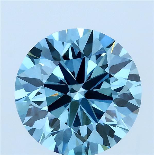 2.92 Carat Round Lab Grown Diamond, Ideal Cut, Fancy Vivid Blue Color, VVS2 Clarity