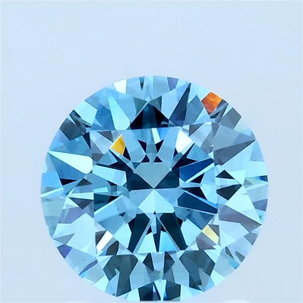 1.06 Carat Round Lab Grown Diamond, Ideal Cut, Fancy Vivid Blue Color, SI1 Clarity