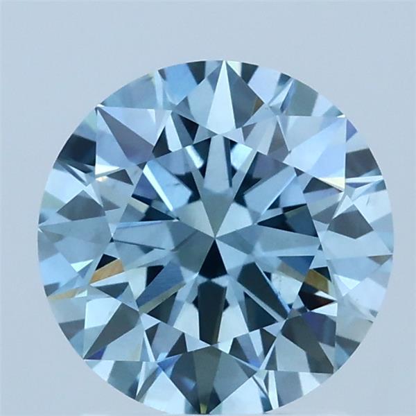 1.70 Carat Round Lab Grown Diamond, Ideal Cut, Fancy Vivid Blue Color, VS2 Clarity