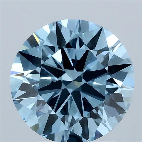 2.00 Carat Round Lab Grown Diamond, Ideal Cut, Fancy Vivid Blue Color, VS1 Clarity