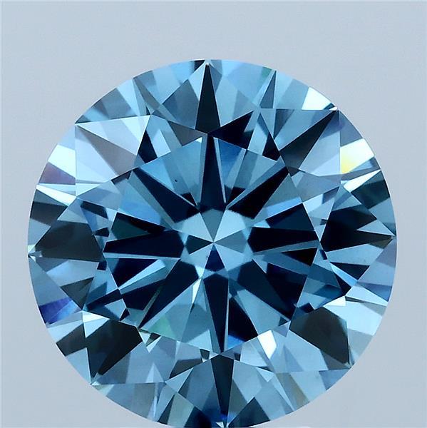 5.00 Carat Round Lab Grown Diamond, Excellent Cut, Fancy Vivid Blue Color, VS1 Clarity