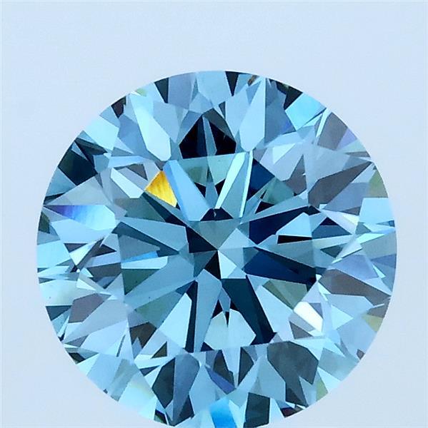 2.01 Carat Round Lab Grown Diamond, Ideal Cut, Fancy Vivid Blue Color, VVS2 Clarity