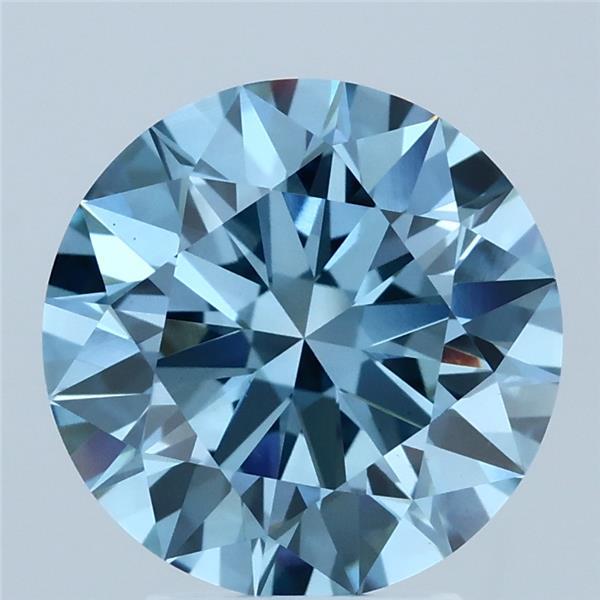 3.37 Carat Round Lab Grown Diamond, Ideal Cut, Fancy Vivid Blue Color, VS1 Clarity
