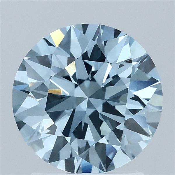 1.85 Carat Round Lab Grown Diamond, Ideal Cut, Fancy Vivid Blue Color, VS1 Clarity