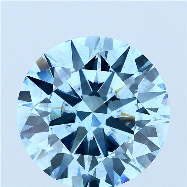 4.01 Carat Round Lab Grown Diamond, Ideal Cut, Fancy Vivid Blue Color, SI1 Clarity