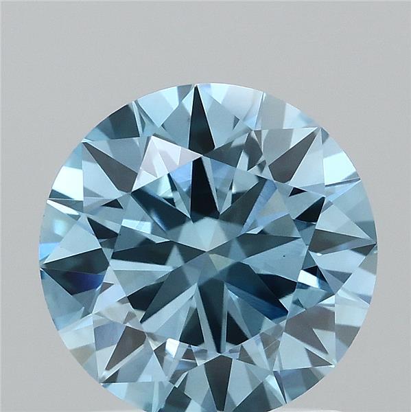 1.50 Carat Round Lab Grown Diamond, Excellent Cut, Fancy Vivid Blue Color, VS1 Clarity