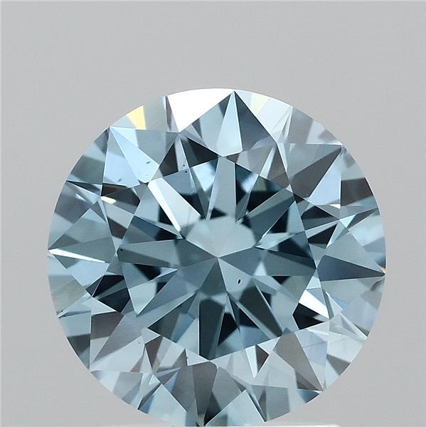 2.06 Carat Round Lab Grown Diamond, Ideal Cut, Fancy Vivid Blue Color, VS1 Clarity