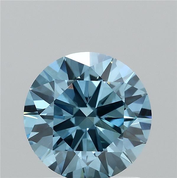 1.53 Carat Round Lab Grown Diamond, Excellent Cut, Fancy Vivid Blue Color, VS1 Clarity