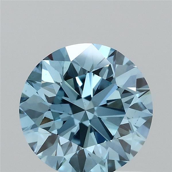 1.06 Carat Round Lab Grown Diamond, Ideal Cut, Fancy Vivid Blue Color, VS2 Clarity