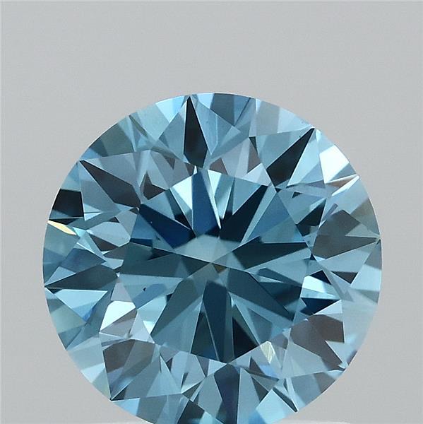 1.43 Carat Round Lab Grown Diamond, Ideal Cut, Fancy Vivid Blue Color, VS1 Clarity