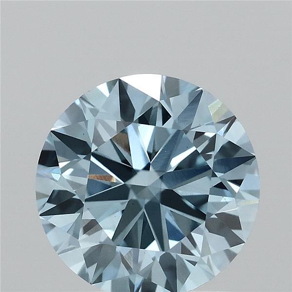 1.50 Carat Round Lab Grown Diamond, Excellent Cut, Fancy Vivid Blue Color, VS1 Clarity
