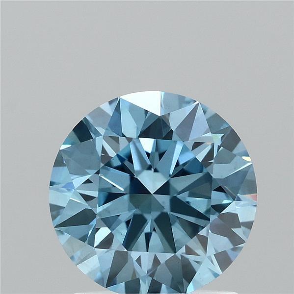 1.48 Carat Round Lab Grown Diamond, Ideal Cut, Fancy Vivid Blue Color, VS1 Clarity