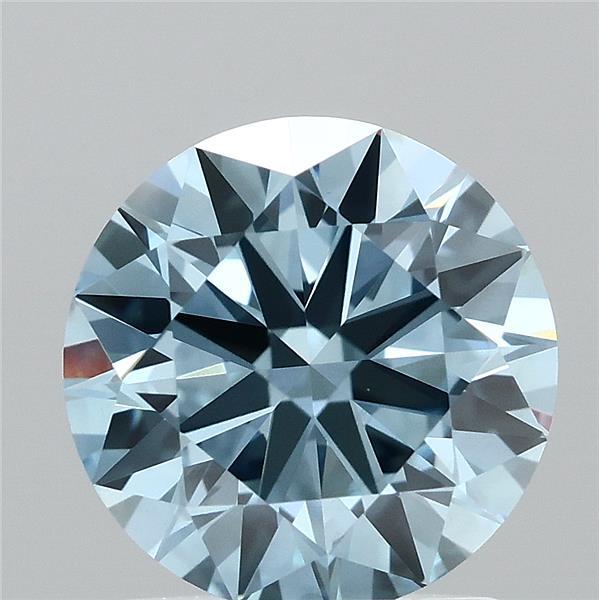 1.53 Carat Round Lab Grown Diamond, Ideal Cut, Fancy Vivid Blue Color, VS1 Clarity