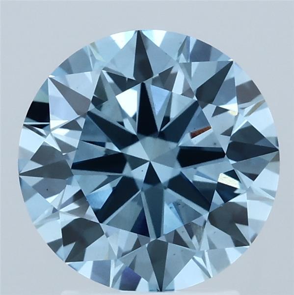 2.50 Carat Round Lab Grown Diamond, Ideal Cut, Fancy Vivid Blue Color, VS1 Clarity