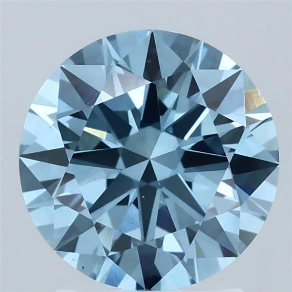 2.00 Carat Round Lab Grown Diamond, Excellent Cut, Fancy Vivid Blue Color, VS1 Clarity