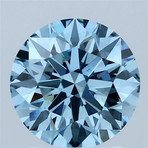 2.02 Carat Round Lab Grown Diamond, Ideal Cut, Fancy Vivid Blue Color, VS2 Clarity