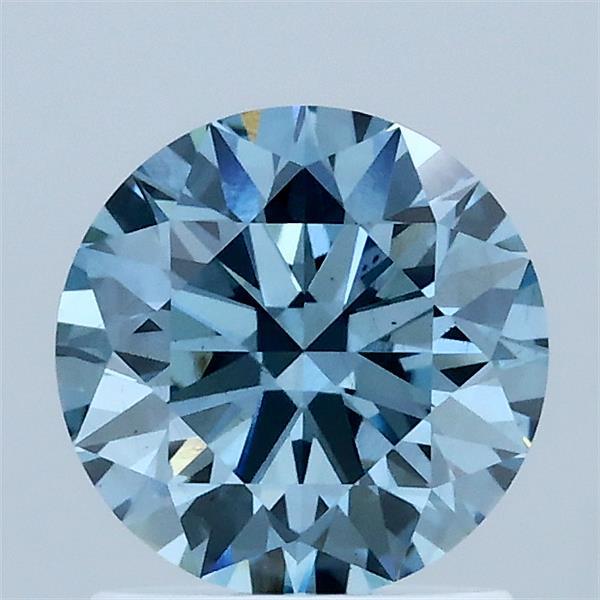 1.30 Carat Round Lab Grown Diamond, Ideal Cut, Fancy Vivid Blue Color, VS2 Clarity