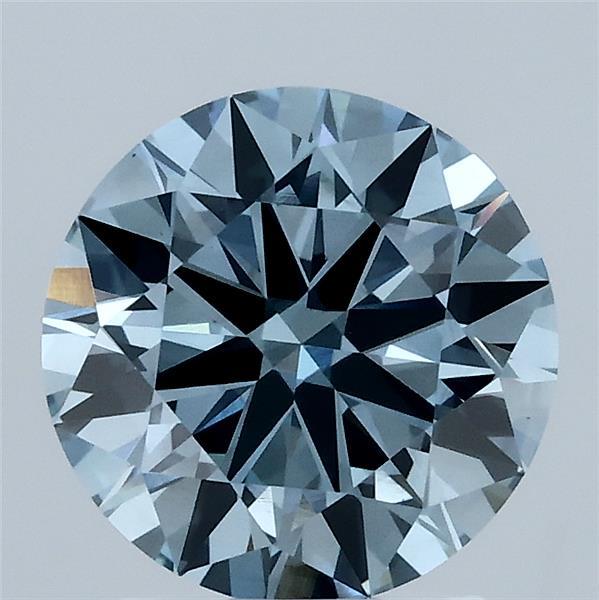 2.03 Carat Round Lab Grown Diamond, Ideal Cut, Fancy Vivid Blue Color, VS1 Clarity