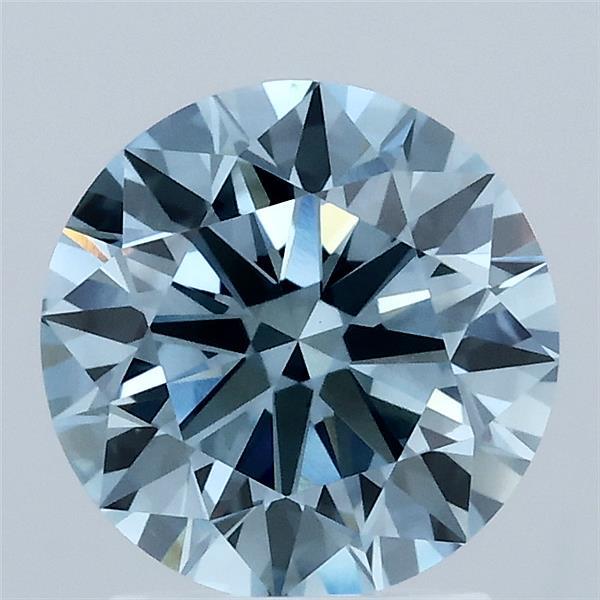 2.00 Carat Round Lab Grown Diamond, Ideal Cut, Fancy Vivid Blue Color, VVS2 Clarity