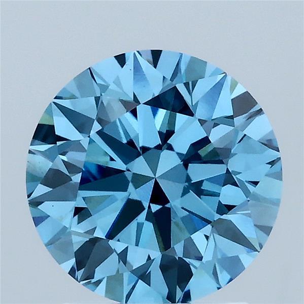 1.98 Carat Round Lab Grown Diamond, Ideal Cut, Fancy Vivid Blue Color, VS1 Clarity