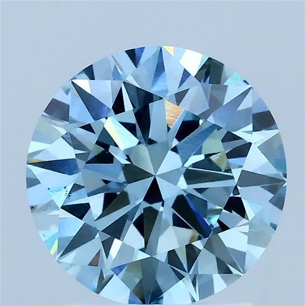 2.00 Carat Round Lab Grown Diamond, Excellent Cut, Fancy Vivid Blue Color, VS1 Clarity