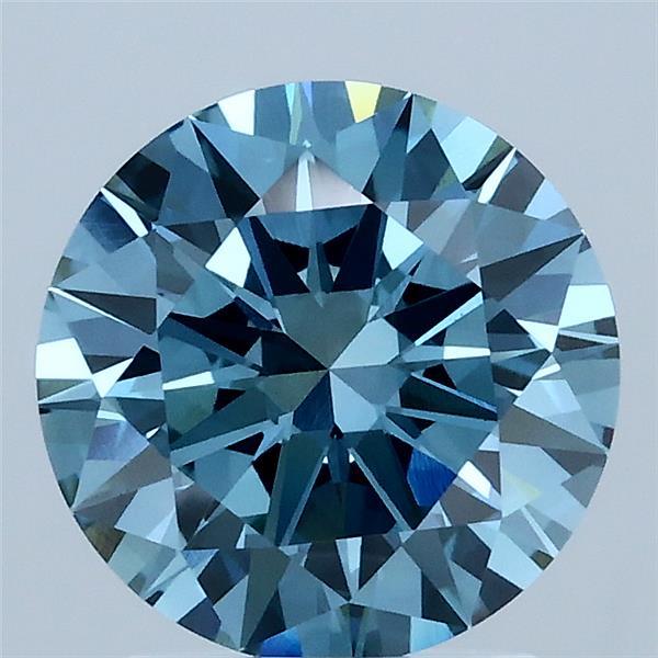 2.00 Carat Round Lab Grown Diamond, Excellent Cut, Fancy Vivid Blue Color, VS1 Clarity