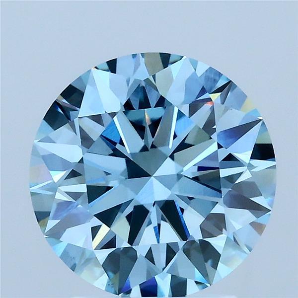 2.52 Carat Round Lab Grown Diamond, Ideal Cut, Fancy Vivid Blue Color, VS1 Clarity
