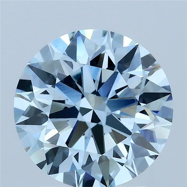 2.50 Carat Round Lab Grown Diamond, Ideal Cut, Fancy Vivid Blue Color, VVS2 Clarity