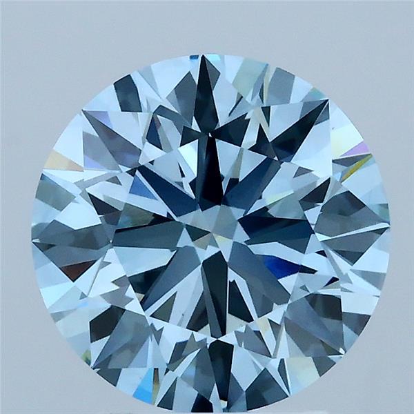 2.87 Carat Round Lab Grown Diamond, Ideal Cut, Fancy Vivid Blue Color, VS1 Clarity