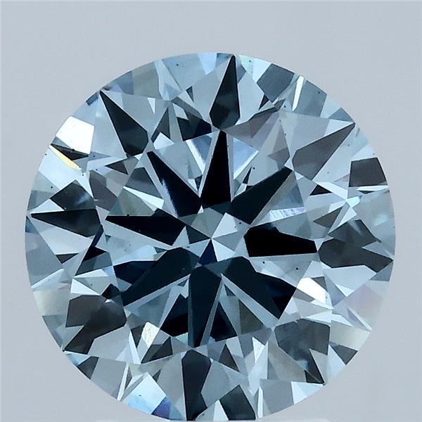 3.00 Carat Round Lab Grown Diamond, Excellent Cut, Fancy Vivid Blue Color, VS2 Clarity