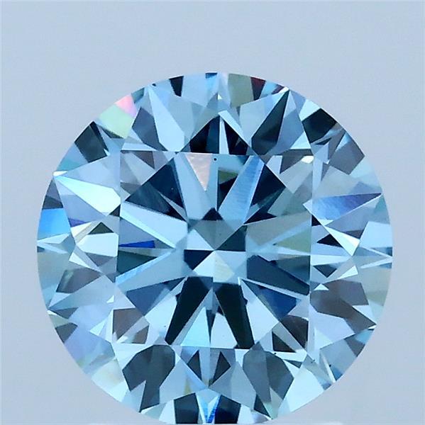 2.05 Carat Round Lab Grown Diamond, Ideal Cut, Fancy Vivid Blue Color, VS1 Clarity