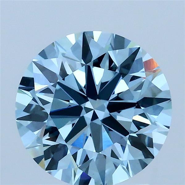 2.01 Carat Round Lab Grown Diamond, Excellent Cut, Fancy Vivid Blue Color, VVS2 Clarity